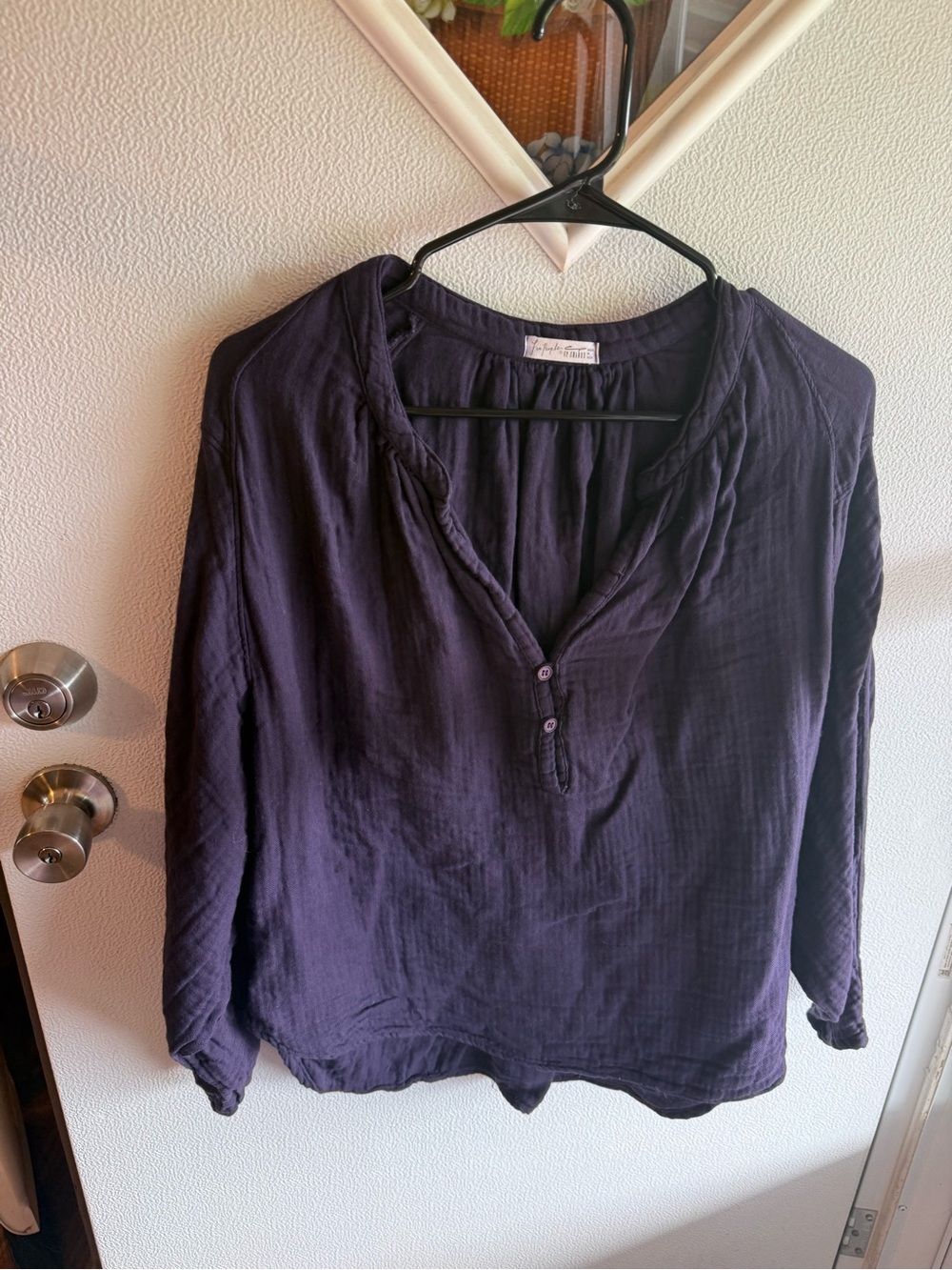 Free People x CP Shades Purple Doublecloth Cotton Henley Top - Size Medium